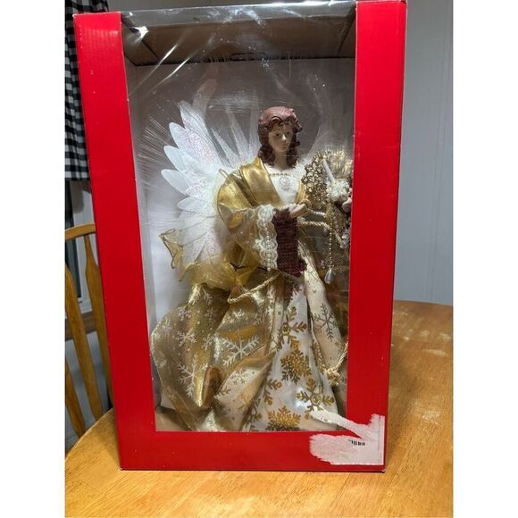 Kurt Adler 16” Ivory/Gold Angel Christmas Tree Topper Decoration - Picture 1 of 7